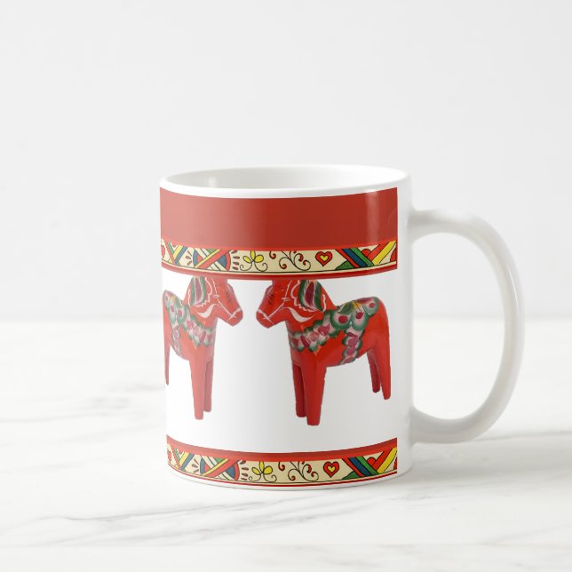 Schwedische Dala Pferde mit Weihnachten Folkloreku Tasse (Rechts)