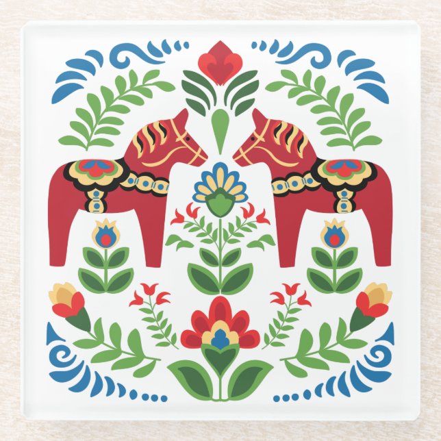 Schwedische Dala Pferde Red Glasuntersetzer (Vorderseite)