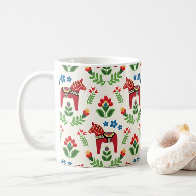Schwedische Dala Pferde Red Kaffeetasse (Mit Donut)