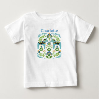Schwedische Dala-Pferde Teal Personalisiert Baby T-shirt