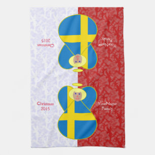 Schwedische Engelsflagge auf Rot und Weiß Personal Geschirrtuch