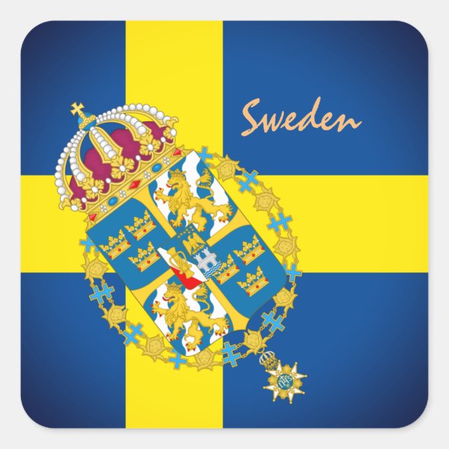 Schwedische Flagge, Emblem & Schweden Urlaub / Spo Quadratischer Aufkleber (Vorderseite)