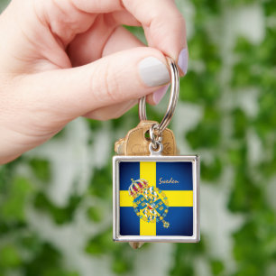 Schwedische Flagge, Emblem & Schweden Urlaub / Spo Schlüsselanhänger