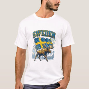 Schwedische Flagge Patriotischer Elch Wikinger-Fei T-Shirt