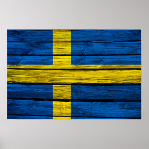 Schwedische Flagge Rustikales Holz Poster