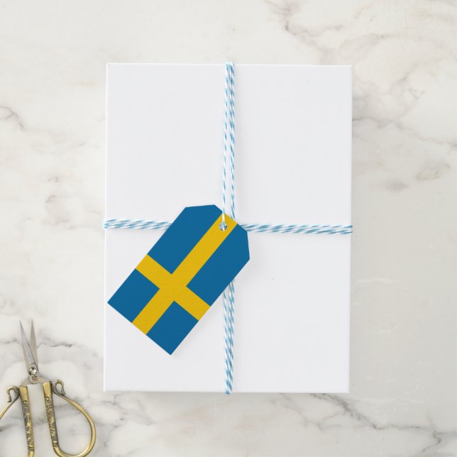 Schwedische Flagge (Schweden) Geschenketiketten Geschenkanhänger (Mit Garn)
