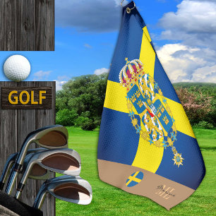 Schwedische Flagge & Schweden, mit Monogramm / Gol Golfhandtuch