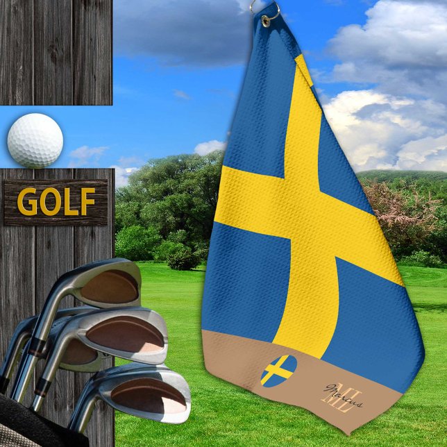 Schwedische Flagge & Schweden, mit Monogramm / Gol Golfhandtuch (Von Creator hochgeladen)