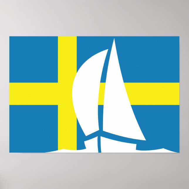 Schwedische Flagge Segelyacht Schweden Nautic Poster (Vorne)