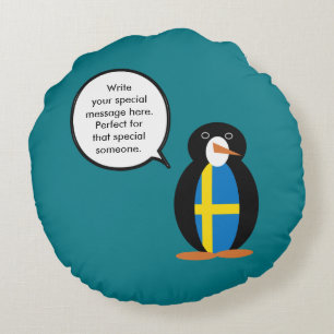 Schwedische Flagge Sprechender Ms. Pinguin Persona Rundes Kissen