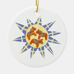 Schwedische Flagge und Dala Horses Ornament