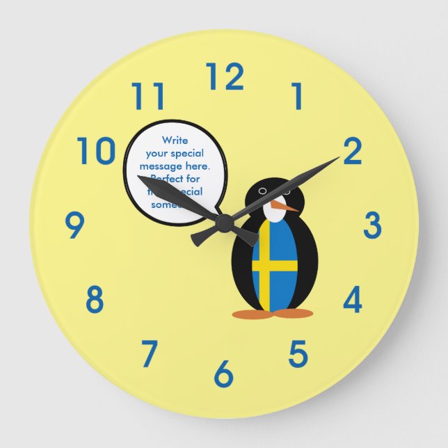 Schwedische Flagge - Vortrag von Frau Penguin Große Wanduhr (Vorderseite)
