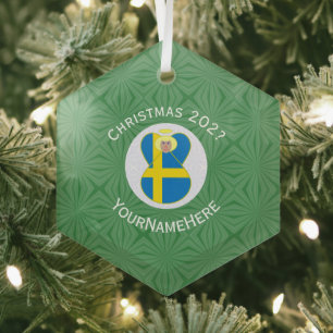 Schwedische Flagge Weihnachtsengel Name Jahr Sechs Ornament Aus Glas