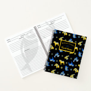 Schwedische Folk Dala Farm Animals l blau und gelb Notizbuch
