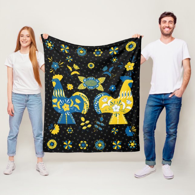 Schwedische Folk Dala Rooster Fleecedecke (Beispiel)