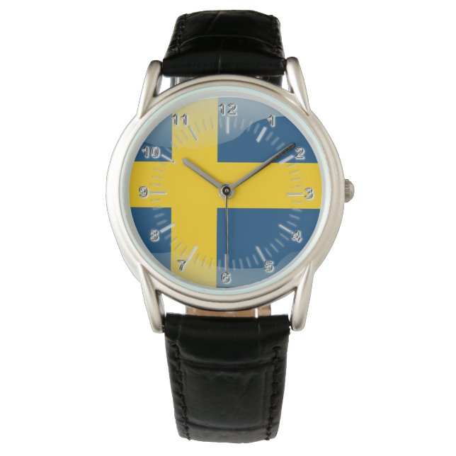 Schwedische Hochglanzflagge Armbanduhr (Vorderseite)