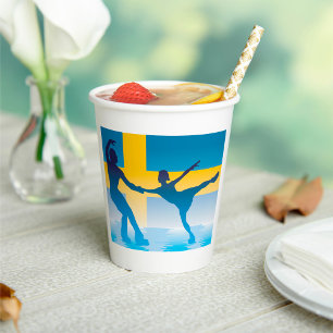 Schwedische Ice Skaten Duo Silhouette Pappbecher