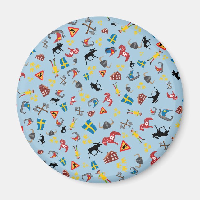 Schwedische Kulturartikel mit blauem Hintergrund Magnet (Vorne)