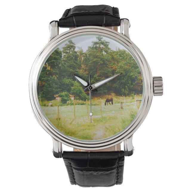 Schwedische Landschaft Armbanduhr (Vorderseite)