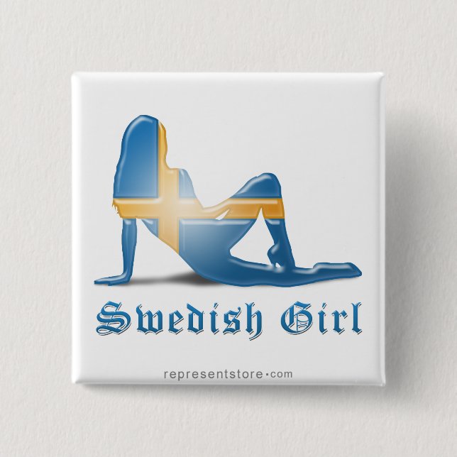 Schwedische Mädchen-Silhouette-Flagge Button (Vorderseite)