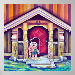 Schwedische Skandinavische Lustige Aquarell-Troll Poster