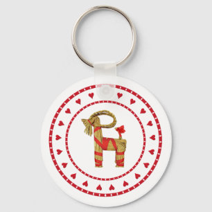 Schwedische Strohziege mit Herz Julbock Schlüsselanhänger