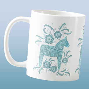 Schwedische Tasse Dala Horse Aquamarin Green Coffe