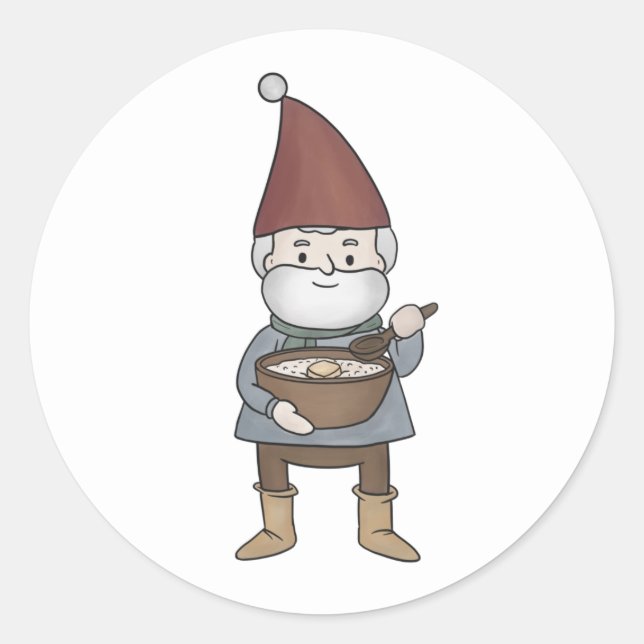 Schwedische Tomte Gnome & Porridge Illustration Runder Aufkleber (Vorderseite)