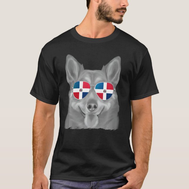 Schwedische Vallhund Hund Dominikanische Fahne Son T-Shirt (Vorderseite)