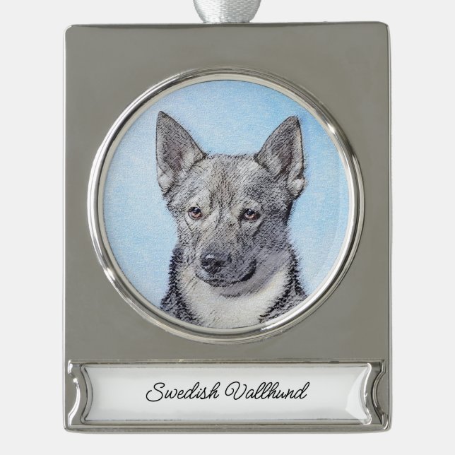 Schwedische Vallhund-Malerei - Niedliche Original  Banner-Ornament Silber (Vorderseite)