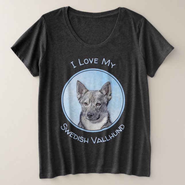 Schwedische Vallhund-Malerei - Niedliche Original  Große Größe T-Shirt (Design vorne)