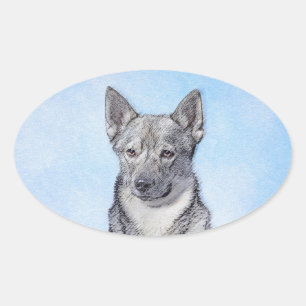 Schwedische Vallhund-Malerei - Niedliche Original  Ovaler Aufkleber