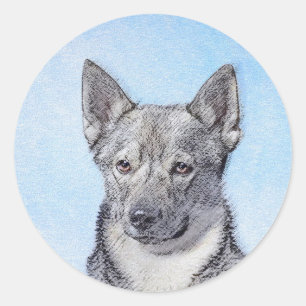 Schwedische Vallhund-Malerei - Niedliche Original  Runder Aufkleber