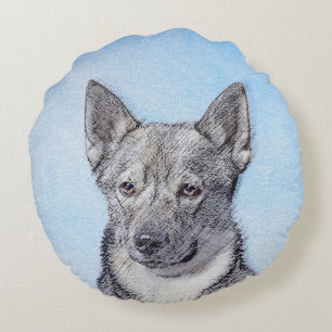 Schwedische Vallhund-Malerei - Niedliche Original Rundes Kissen