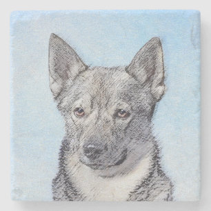Schwedische Vallhund-Malerei - Niedliche Original  Steinuntersetzer