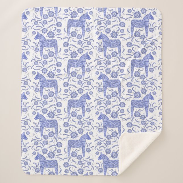 Schwedischer Dala Horblue und White Sherpa Blanket Sherpadecke (Vorderseite)