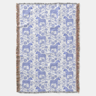 Schwedischer Dala Horse Blauer und weißer Throw B Decke