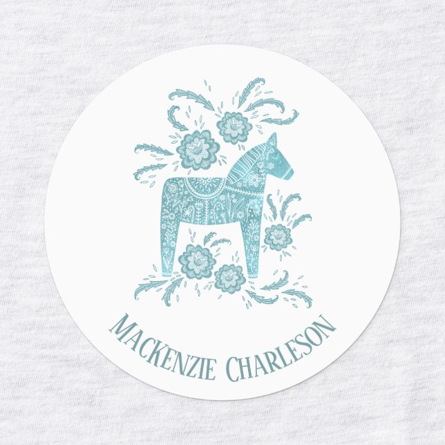 Schwedischer Dala Horse Grüner und weißer Individu Etiketten (Design 1)