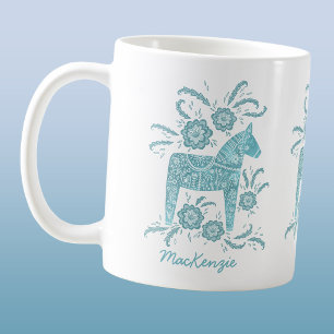 Schwedischer Dala-Pferd-Teal-personalisierter-Kaff Kaffeetasse