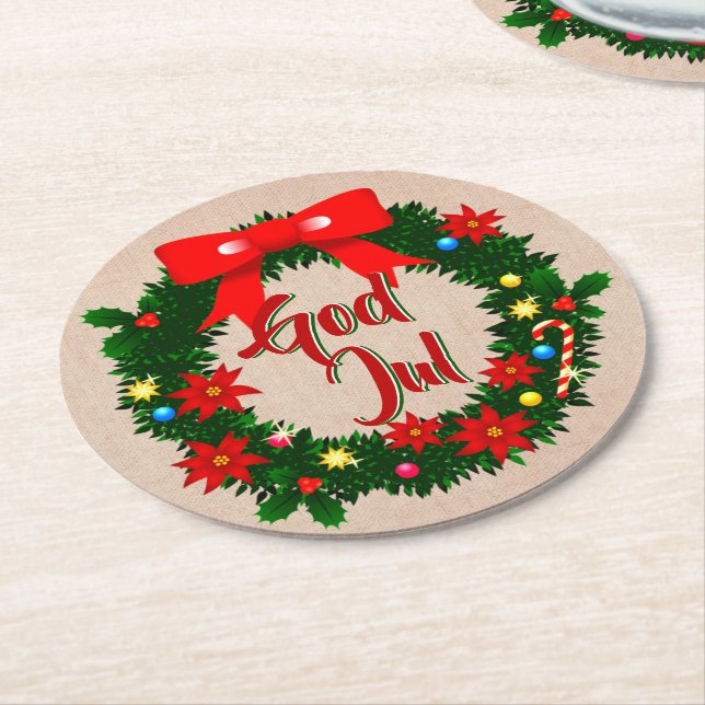 Schwedischer Gott jul-dalbana Runder Pappuntersetzer (Angewinkelt)
