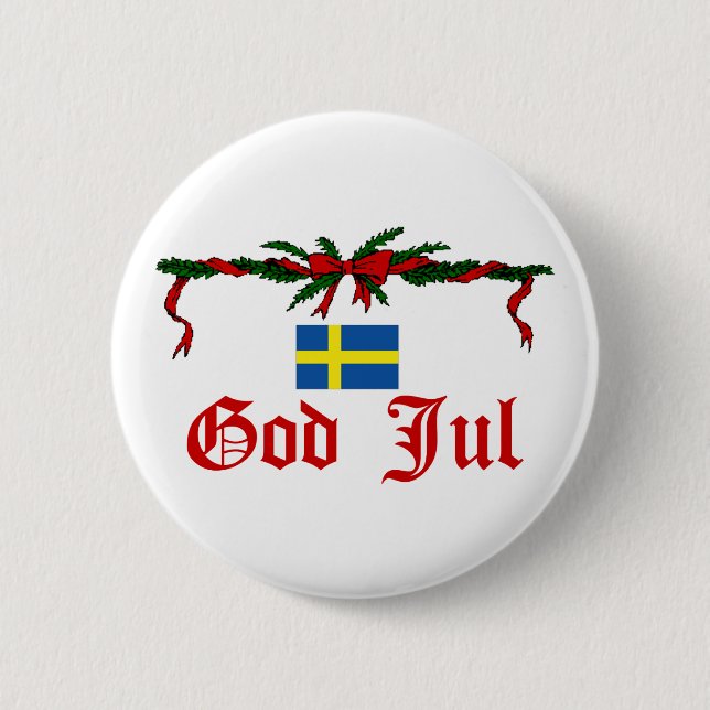 Schwedischer Gott Jul (frohe Weihnachten) Button (Vorderseite)