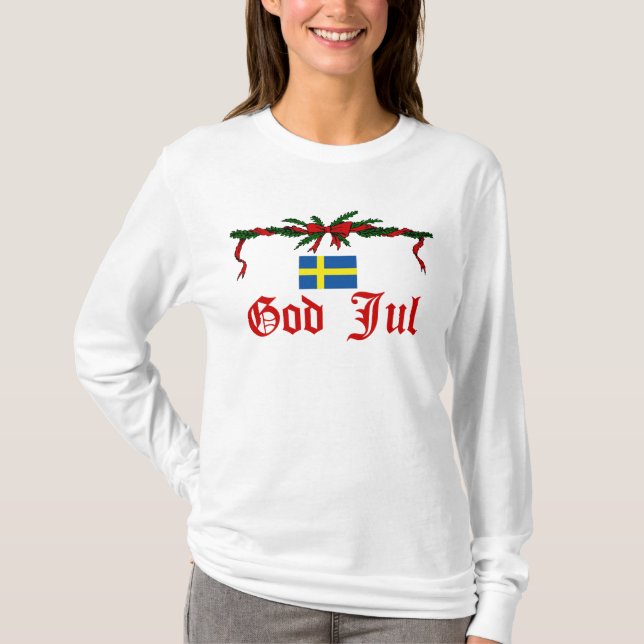 Schwedischer Gott Jul (frohe Weihnachten) T-Shirt (Vorderseite)