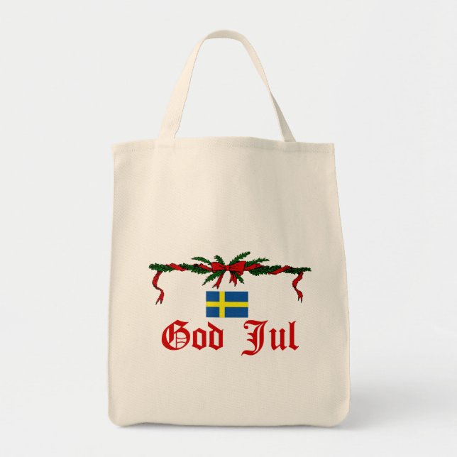 Schwedischer Gott Jul (frohe Weihnachten) Tragetasche (Vorne)