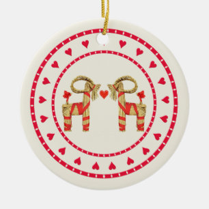 Schwedischer Stroh-Ziege Julbok Herz-Kreis Keramik Ornament