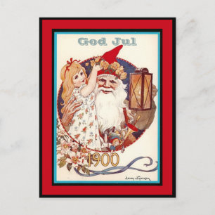 Schwedischer Tomte und kleines Mädchen Vintage 190 Postkarte