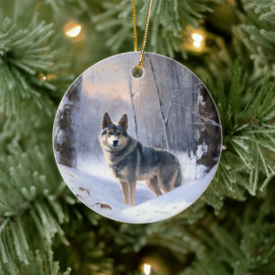 Schwedischer Vallhund Lass es schneien Weihnachten Keramik Ornament