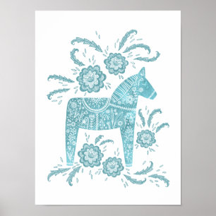 Schwedisches Dala Horse Aquamarin Art Poster
