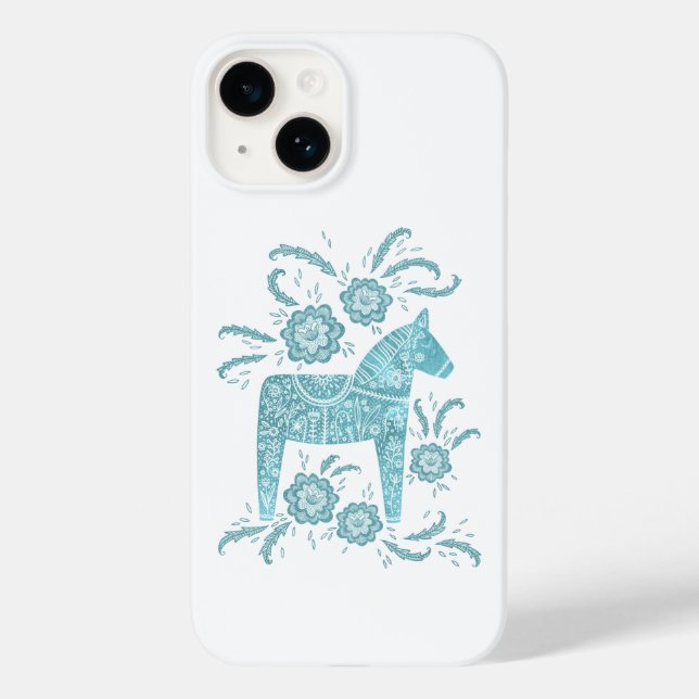Schwedisches Dala Horse Aquamarin Green Case-Mate iPhone Hülle (Rückseite)