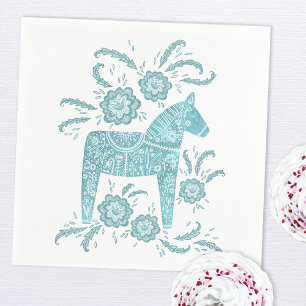 Schwedisches Dala Horse Aquamarin grün und weiß Serviette
