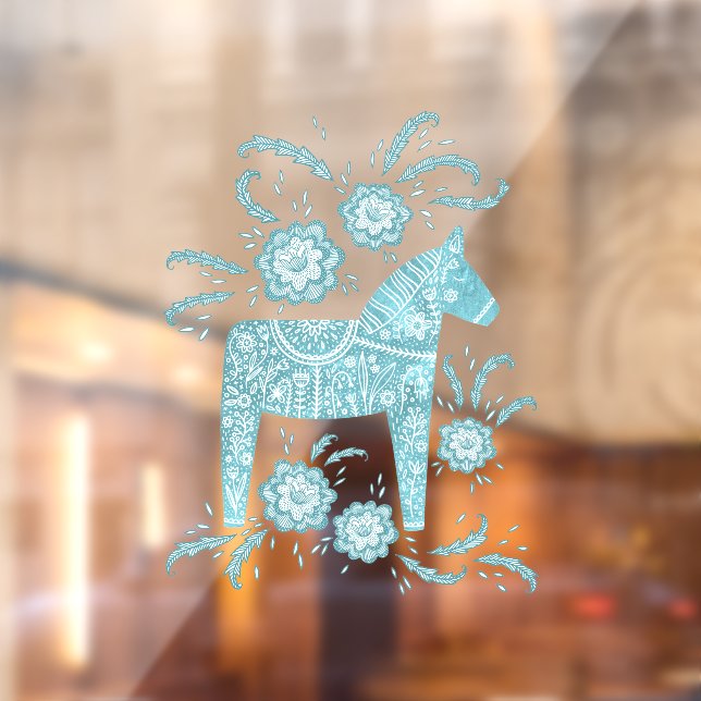 Schwedisches Dala Horse Aquamarin-grünes Fenster Fensteraufkleber (Blatt 2)